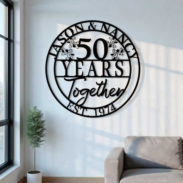 Custom 50Th Anniversary Metal Sign, Personalized 40 Years Wedding Gift, Together, Family Name Sign, Wall Art Sign For Parents, Valentines Gift - image 1