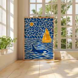 Sailboat & Whale Wall Art Print, Modern Nautical Poster, Ocean Inspired Minimalist Artwork, Coastal Home Decor - thumbnail 3