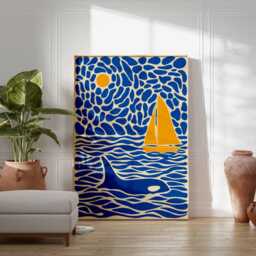 Sailboat & Whale Wall Art Print, Modern Nautical Poster, Ocean Inspired Minimalist Artwork, Coastal Home Decor - thumbnail 2