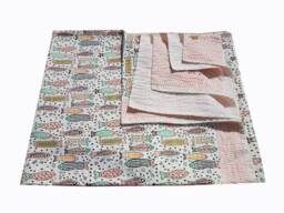 New Multicolor Fish Printed Kantha Quilt Pure Cotton Blanket 108x90 Queen Size Throw - thumbnail 1