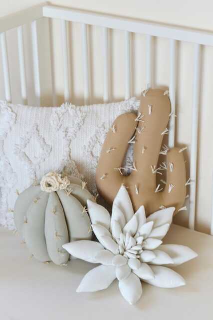 Sage Cactus Pillow Set Saguaro, Succulent & Barrel Cacrtus - Boho Nursery Decor - image 1
