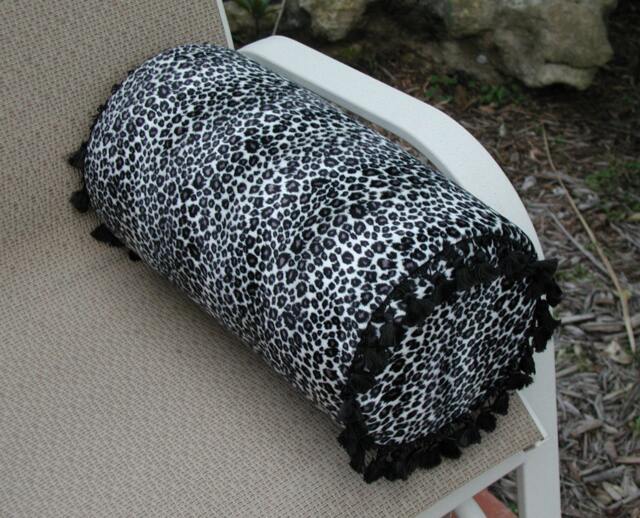 Animal Print Bed Bolster, Round Cylinder Pillow With Fringe - image 1