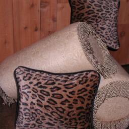 Animal Print Bed Bolster, Round Cylinder Pillow With Fringe - thumbnail 2