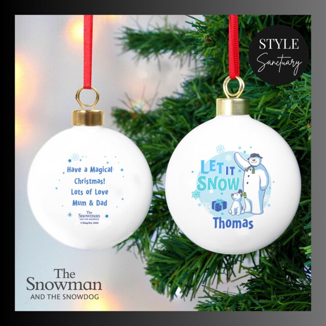 Personalised Christmas Tree Bauble - The Snowman & Snowdog From Raymond Briggs Animated Film Customise With Name Special Message - image 1