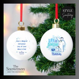 Personalised Christmas Tree Bauble - The Snowman & Snowdog From Raymond Briggs Animated Film Customise With Name Special Message - thumbnail 1