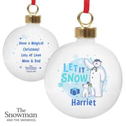 Personalised Christmas Tree Bauble - The Snowman & Snowdog From Raymond Briggs Animated Film Customise With Name Special Message - thumbnail 3