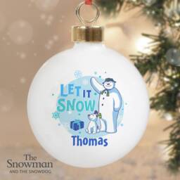 Personalised Christmas Tree Bauble - The Snowman & Snowdog From Raymond Briggs Animated Film Customise With Name Special Message - thumbnail 2