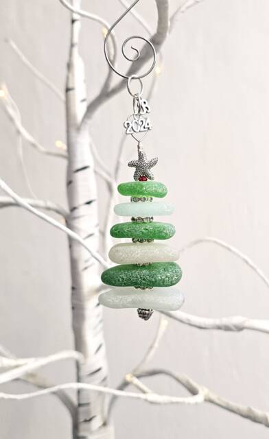 Personalized Genuine Sea Glass Christmas Tree Ornament/2025 Ornament/Genuine Ornament/Sea Gift For Her/Unique Gift/7C - image 1
