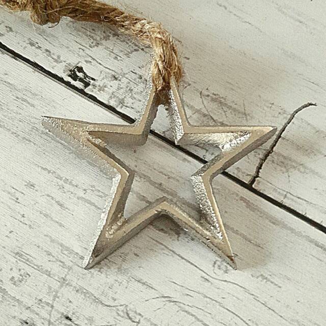 Small Metal Silver Open Hanging Star Decoration - The Home & Hearts Shop Rustic Wall Shabby Wedding Gift Christmas Decor - image 1
