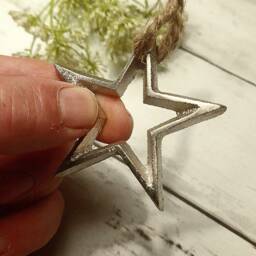 Small Metal Silver Open Hanging Star Decoration - The Home & Hearts Shop Rustic Wall Shabby Wedding Gift Christmas Decor - thumbnail 3