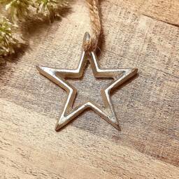 Small Metal Silver Open Hanging Star Decoration - The Home & Hearts Shop Rustic Wall Shabby Wedding Gift Christmas Decor - thumbnail 2