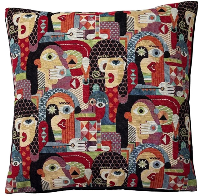 Face Art Cushion Cover Woven Fabric Kandinsky Abstract Geometric Red Blue Black