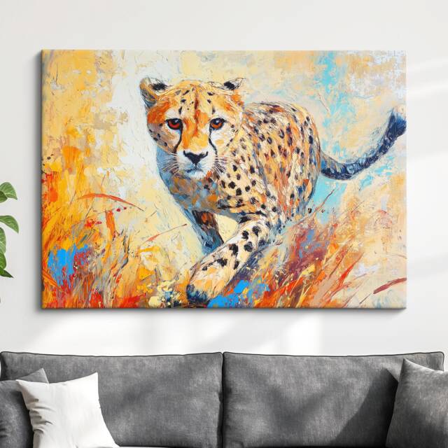 Cheetah Abstract Oil Painting Framed Print & Canvas Large Sizes Wall Art Poster Animal Home Decor Interior Gift Idea - image 1