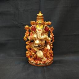 Ganesha Statue, Hand Painted Cultured Marble Dust Gold Work Lord Idol. Hindu Mandir Temple Altar Yoga Studio Religious Home Decor - thumbnail 2