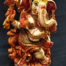 Ganesha Statue, Hand Painted Cultured Marble Dust Gold Work Lord Idol. Hindu Mandir Temple Altar Yoga Studio Religious Home Decor - thumbnail 4