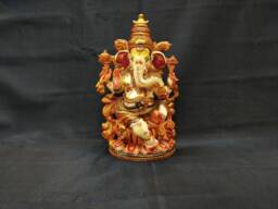 Ganesha Statue, Hand Painted Cultured Marble Dust Gold Work Lord Idol. Hindu Mandir Temple Altar Yoga Studio Religious Home Decor - thumbnail 1