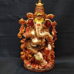 Ganesha Statue, Hand Painted Cultured Marble Dust Gold Work Lord Idol. Hindu Mandir Temple Altar Yoga Studio Religious Home Decor - thumbnail 3