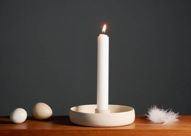 Candle Holder. Ceramic. White. 13.5 cm. Candlestick. Gift. Dip Dye Candles