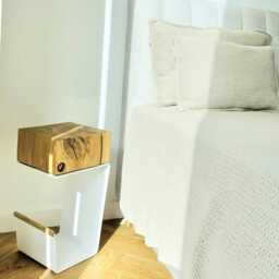 Solid Oak Nightstand With White Metal Base, Etsy Design Awards Finalist - Minimalist Side Table - thumbnail 3