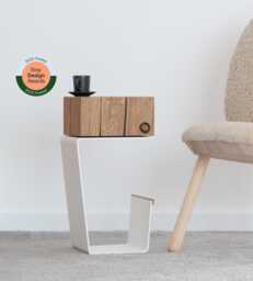 Solid Oak Nightstand With White Metal Base, Etsy Design Awards Finalist - Minimalist Side Table