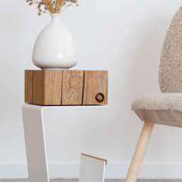 Solid Oak Nightstand With White Metal Base, Etsy Design Awards Finalist - Minimalist Side Table - thumbnail 2