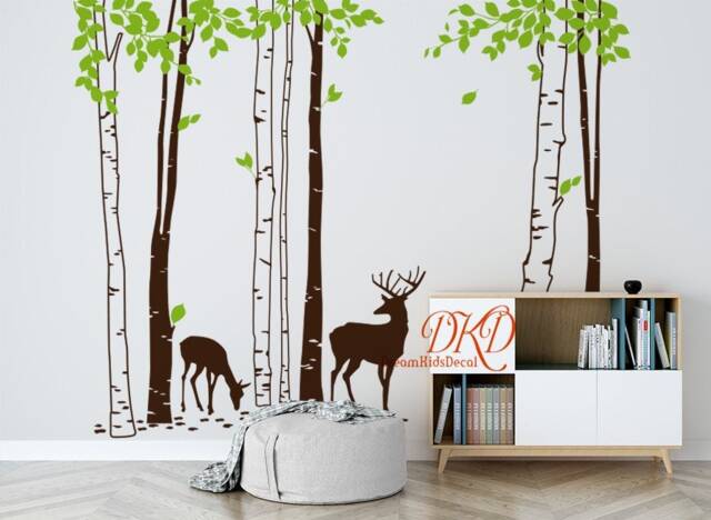 Birch Tree Wall Decal With Deer - Nursery Sticker - image 1