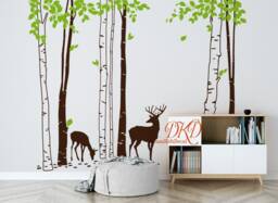 Birch Tree Wall Decal With Deer - Nursery Sticker - thumbnail 1