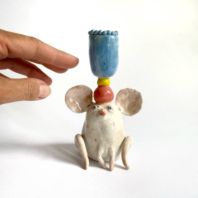 Decorative Candlestick Holder, Ceramic White Mouse, Table Decor, Wedding Gift, Nursery Room Mouse Lover Rodent Gift - image 1