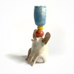 Decorative Candlestick Holder, Ceramic White Mouse, Table Decor, Wedding Gift, Nursery Room Mouse Lover Rodent Gift - thumbnail 3