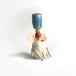 Decorative Candlestick Holder, Ceramic White Mouse, Table Decor, Wedding Gift, Nursery Room Mouse Lover Rodent Gift - thumbnail 2