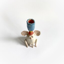 Decorative Candlestick Holder, Ceramic White Mouse, Table Decor, Wedding Gift, Nursery Room Mouse Lover Rodent Gift - thumbnail 4