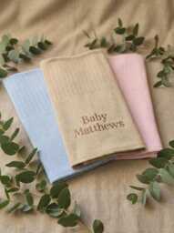 Embroidered Name Baby Blanket, 100% Cotton Cellular Knit - thumbnail 1