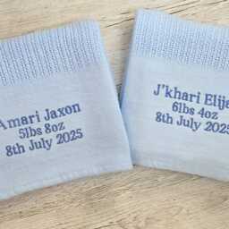 Embroidered Name Baby Blanket, 100% Cotton Cellular Knit - thumbnail 2
