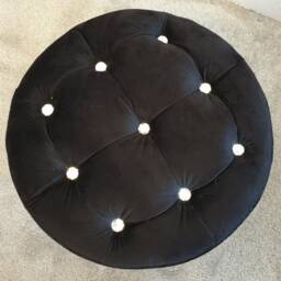 Footstool Handmade Black Valvet Fabric With Crystal Design 49cm Round Solid Strong Qulity Frame Pouffee Seat UK - thumbnail 3