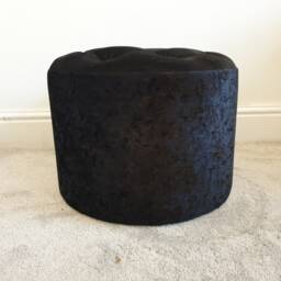 Handmade Black Velvet Footstool With Crystal Design - 49cm Round Pouf - thumbnail 4