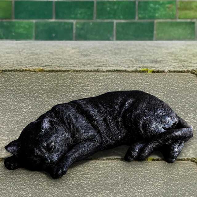 Stone Black Cat Sculpture Relaxed Kitty Figurine Handmade Pet Ornament Concrete Kitten Statue Memorial Garden Decor Pet Lover Gift - image 1