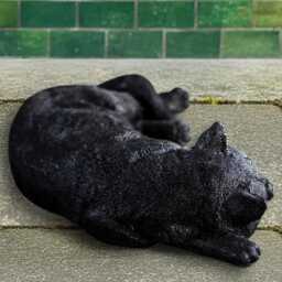Stone Black Cat Sculpture Relaxed Kitty Figurine Handmade Pet Ornament Concrete Kitten Statue Memorial Garden Decor Pet Lover Gift - thumbnail 3