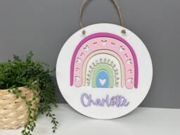Circular Rainbow Name Wall Plaque - Sign Nursery Decor Childrens Personalised Sign - thumbnail 1