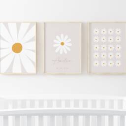 Neutral Daisy Prints - Set Of 3, Beige Nursery, Baby Print, Nursery Prints, Wall Art, Kids Bedroom, Flower Girls Room - thumbnail 2