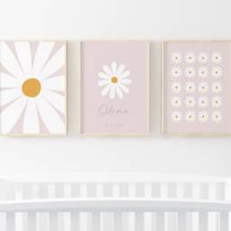 Neutral Daisy Prints - Set Of 3, Beige Nursery, Baby Print, Nursery Prints, Wall Art, Kids Bedroom, Flower Girls Room - thumbnail 3