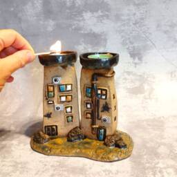 Tea Light Candle Holders, Modern Judaica, Jewish Wedding Gift, Shabbat Holder, Candelabra, Judaic Candlestick Holder - thumbnail 4