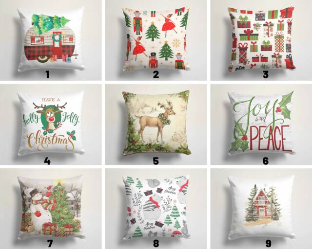 Pine Tree Pattern Cushion Cover/Festive Christmas Pillow Covers/Christmas Deer Case/Snowman Reindeer Top/Winter Trend Pillows - image 1