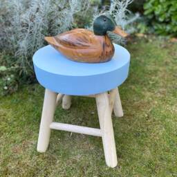 Hand Painted Wooden Stool Blue Milking Seat, Rustic Decor - thumbnail 3