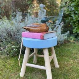 Hand Painted Wooden Stool Blue Milking Seat, Rustic Decor - thumbnail 2