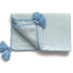 Blue Wool Blanket, Merino Baby Waffle Pure Crib Christmas Gifts, Newborn Organic Boy Soft Blanket - thumbnail 2