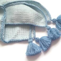 Blue Wool Blanket, Merino Baby Waffle Pure Crib Christmas Gifts, Newborn Organic Boy Soft Blanket - thumbnail 3