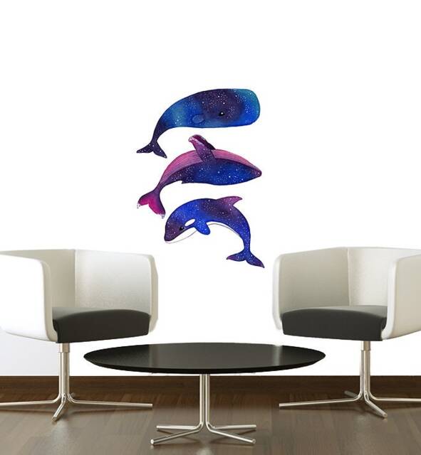 Galaxy Whale Family Wall Sticker Decal - Kids Stickers, Animals Childrens Decals, Art, Room, Girl, Boy