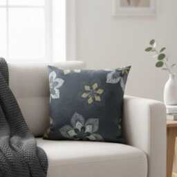 Charcoal Grey Floral Cushion Cover - Gold Geometric Pillowcase - 18x18 - thumbnail 2