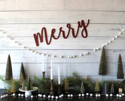 Merry Sign, Wood Christmas Decor, Holiday Rustic Wall Hanging, Home Decor - thumbnail 1