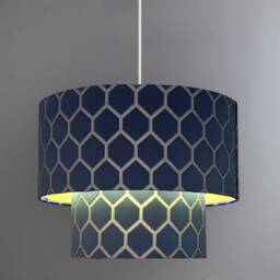 New Luxury High Quality Two Tier Midnight Blue , Cream, Grey Red Geometric Silk Lamp Shades Pendant Shade With Golden Lining - thumbnail 3